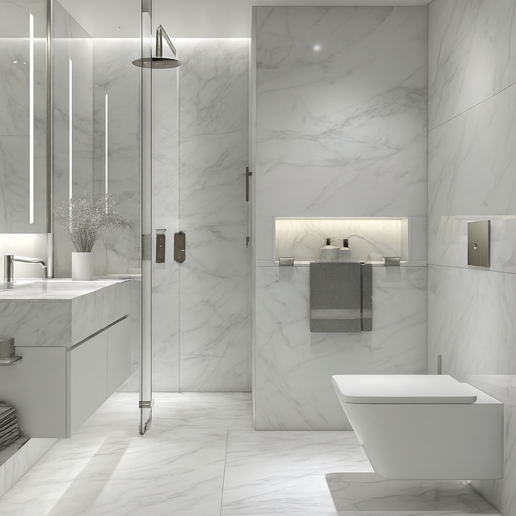 Luxury Volakas White Marble Bathroom Vanity Unit