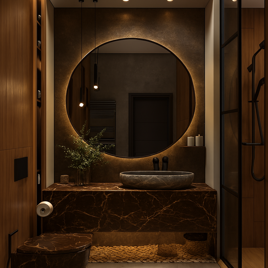 Luxury Emperador Brown Marble Bathroom Vanity Unit